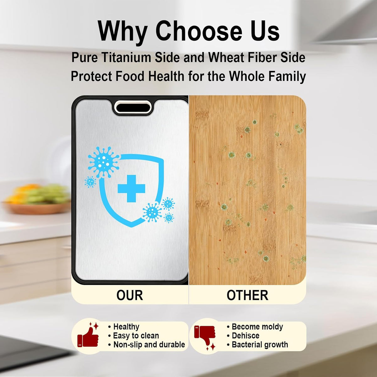 Titanium Cutting Board for Kitchen 15.2"x10.4",Titanium/PP