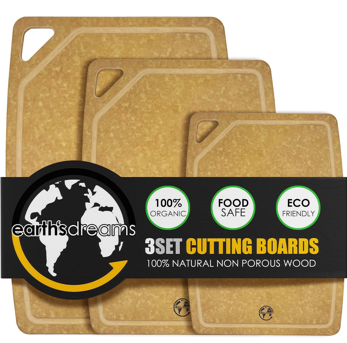 Composite Wood Cutting Board Set of 3, Built In Juice Groove