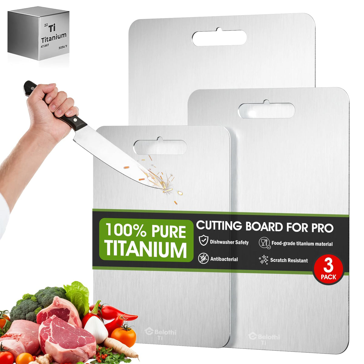 Stainless Steel Cutting Board Set of 3,Non Toxic Cutting Boards for Kitchen