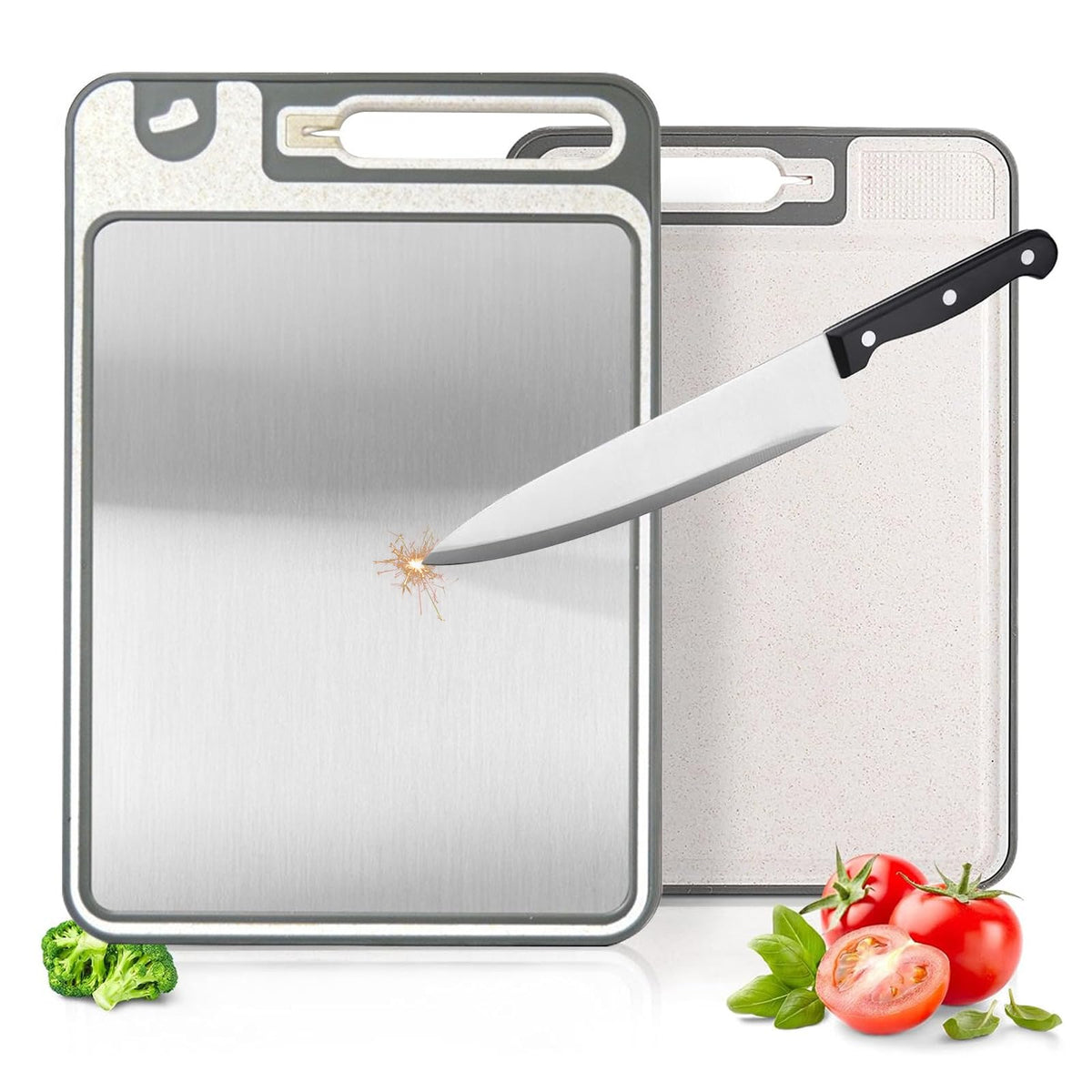 Stainless Steel Cutting Board for Kitchen,2-in-1 Non Toxic Chopping Boards