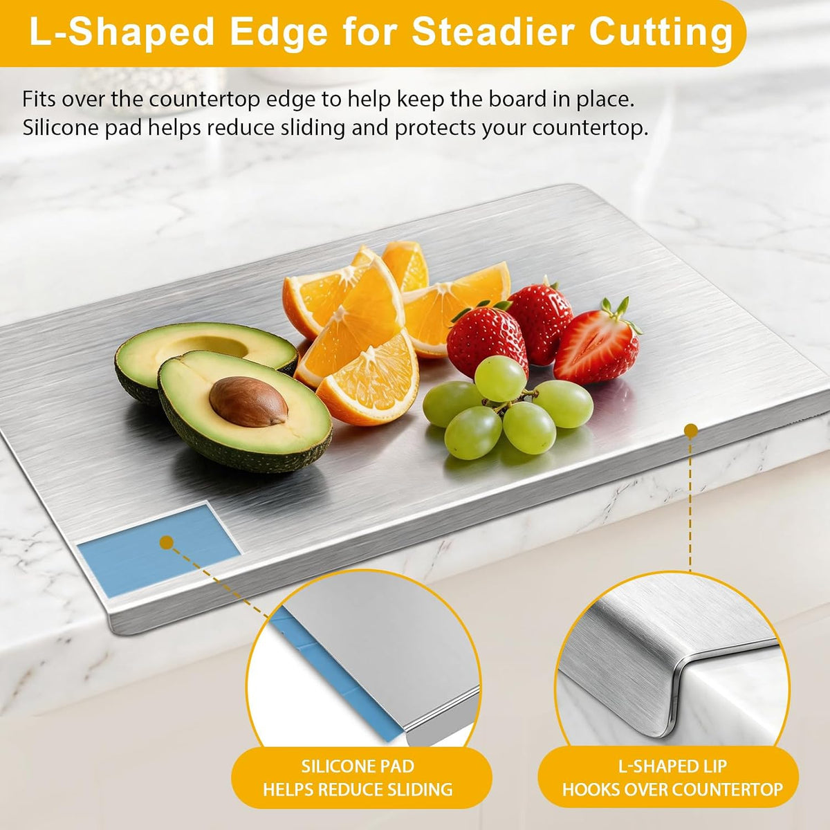304 Stainless Steel Cutting Board with Lip (15.7''L x 11.8''W)