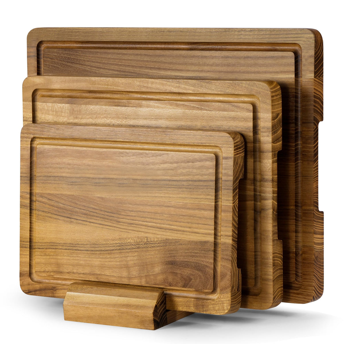 Teak Cutting Board for Kitchen, Deep Juice Groove, Reversible 16 x 11 Inch