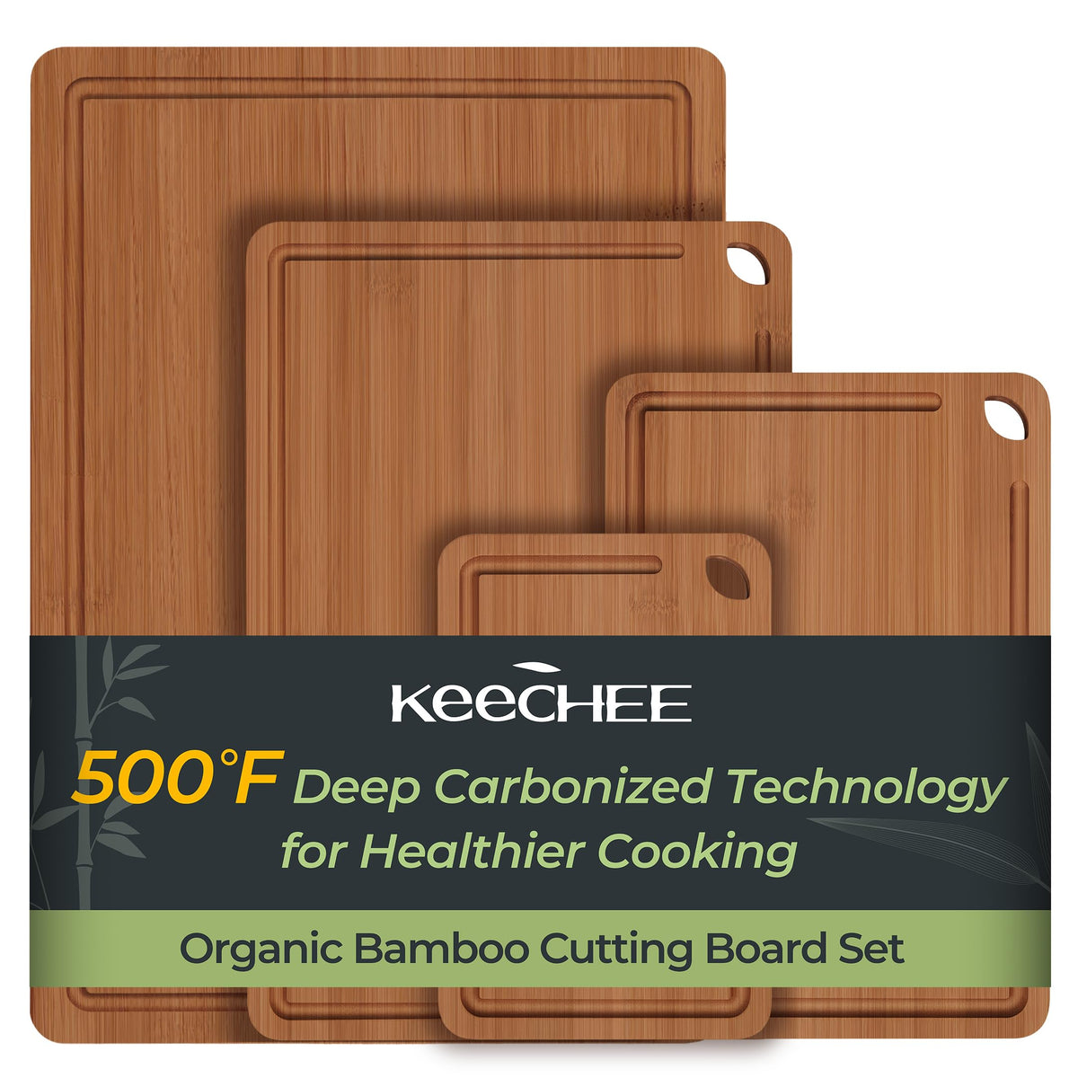 Keechee Butcher Block 2-Pcs Carbonized Bamboo Cutting Board Set With Non-Slip Design For Meal Prep & Cheese Serving(2Pcs)
