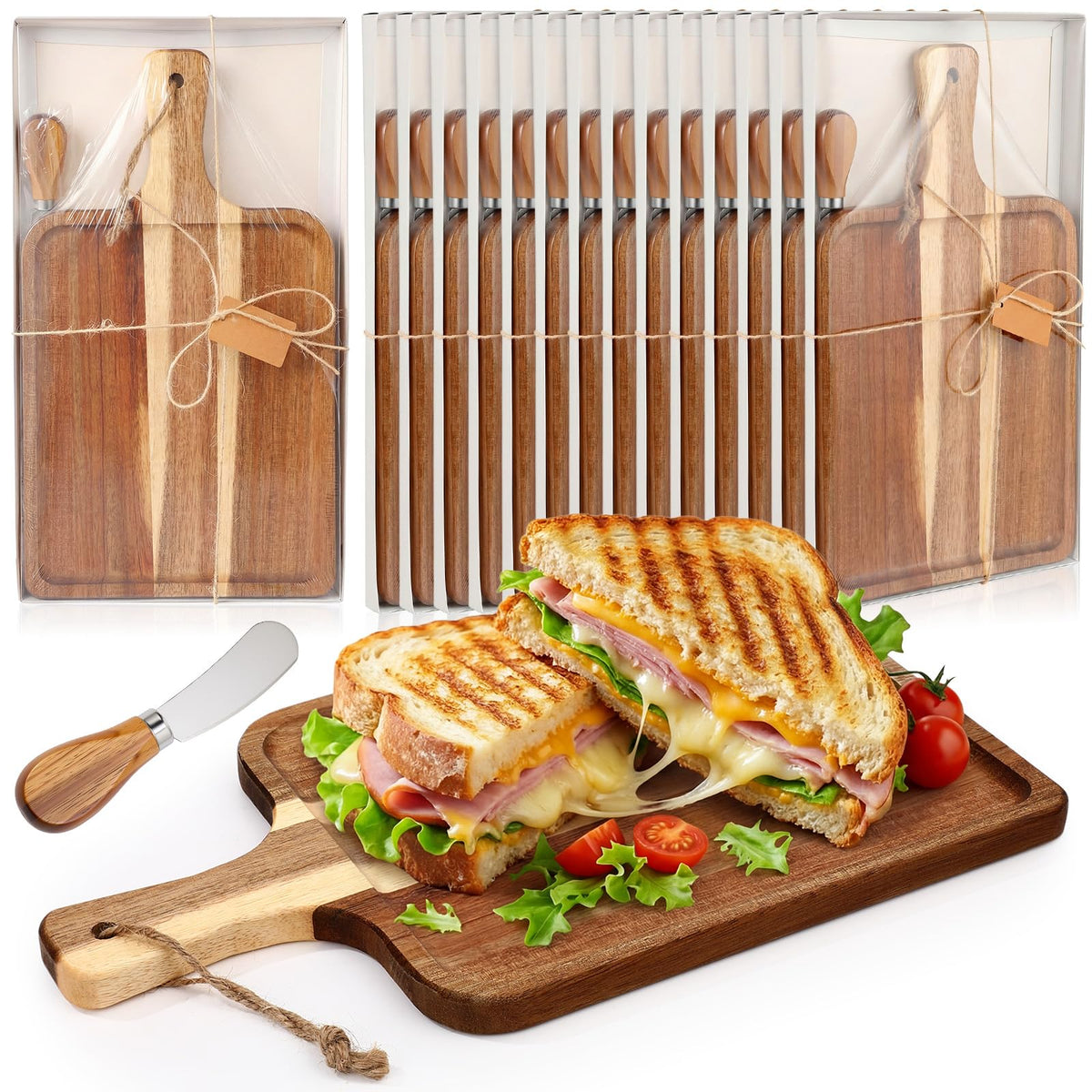 Geetery 12set Acacia Wood Charcuterie Board with Knife, 14 x 8 Inch