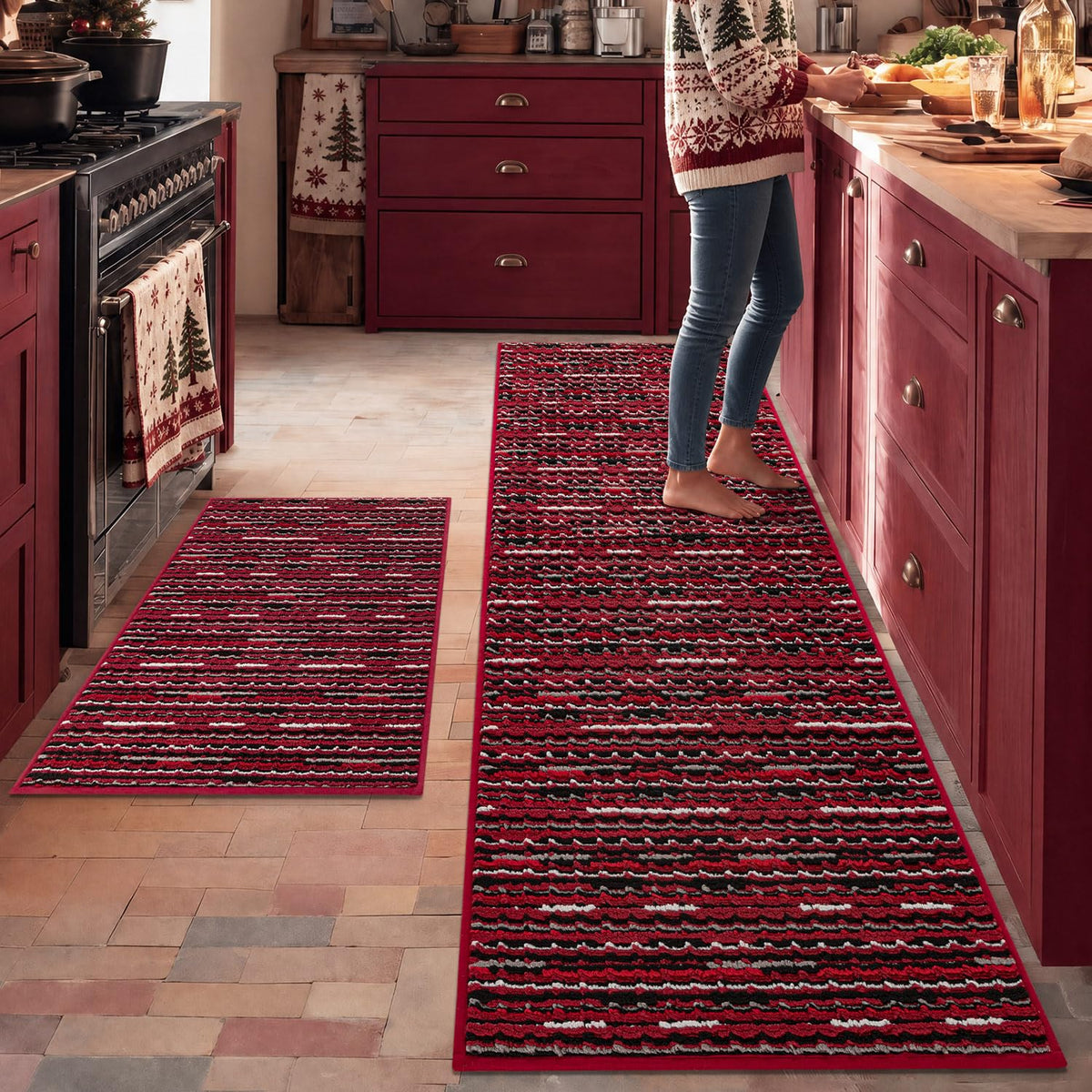 BSICPRO Kitchen Rugs Sets of 2, Non Slip Kitchen Mats for Floor, Green