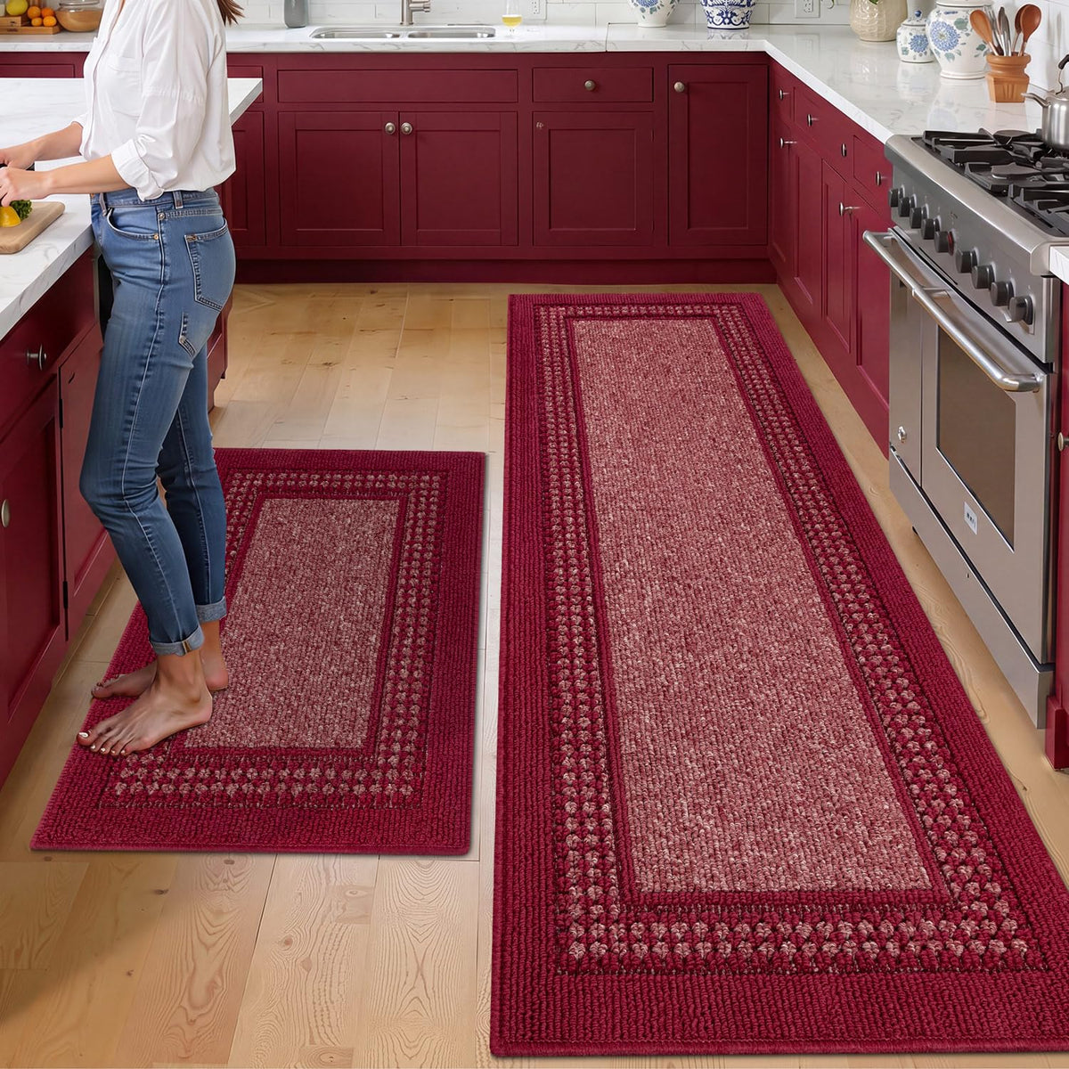 hicorfe Kitchen Runner Rugs,Set of 2 Non Slip Kitchen Mats for Floor