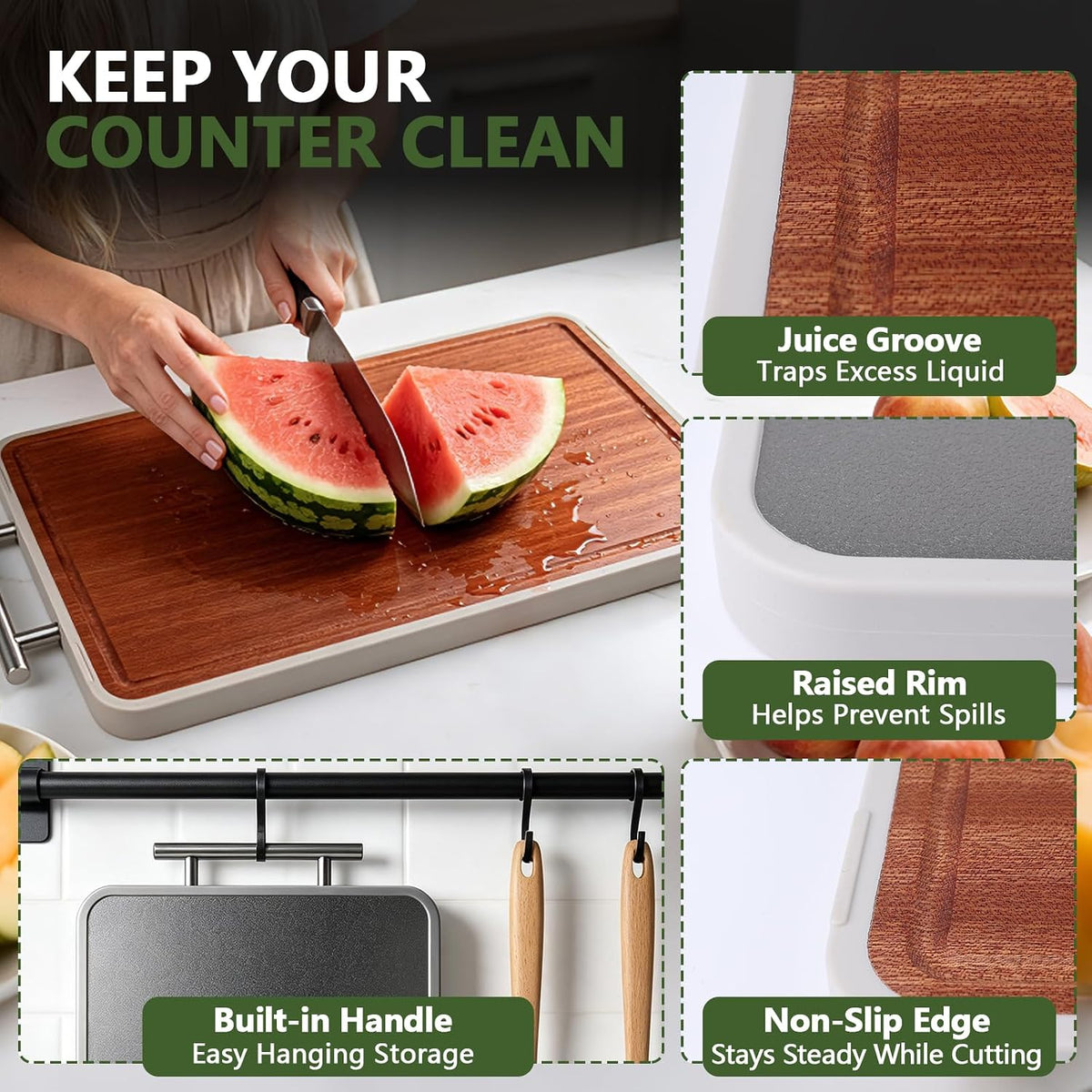Titanium Cutting Board, Double-Sided Ebony Wood Cutting Board