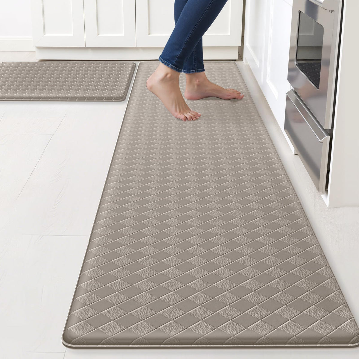 TranquilRelax 2-Piece Kitchen Mats, Cushioned Non-Slip Floor Mats, Black