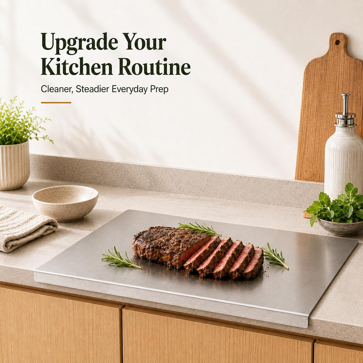 Stainless Steel Cutting Board with Lip, Dishwasher Safe (15.7 x 11.8 Inch)