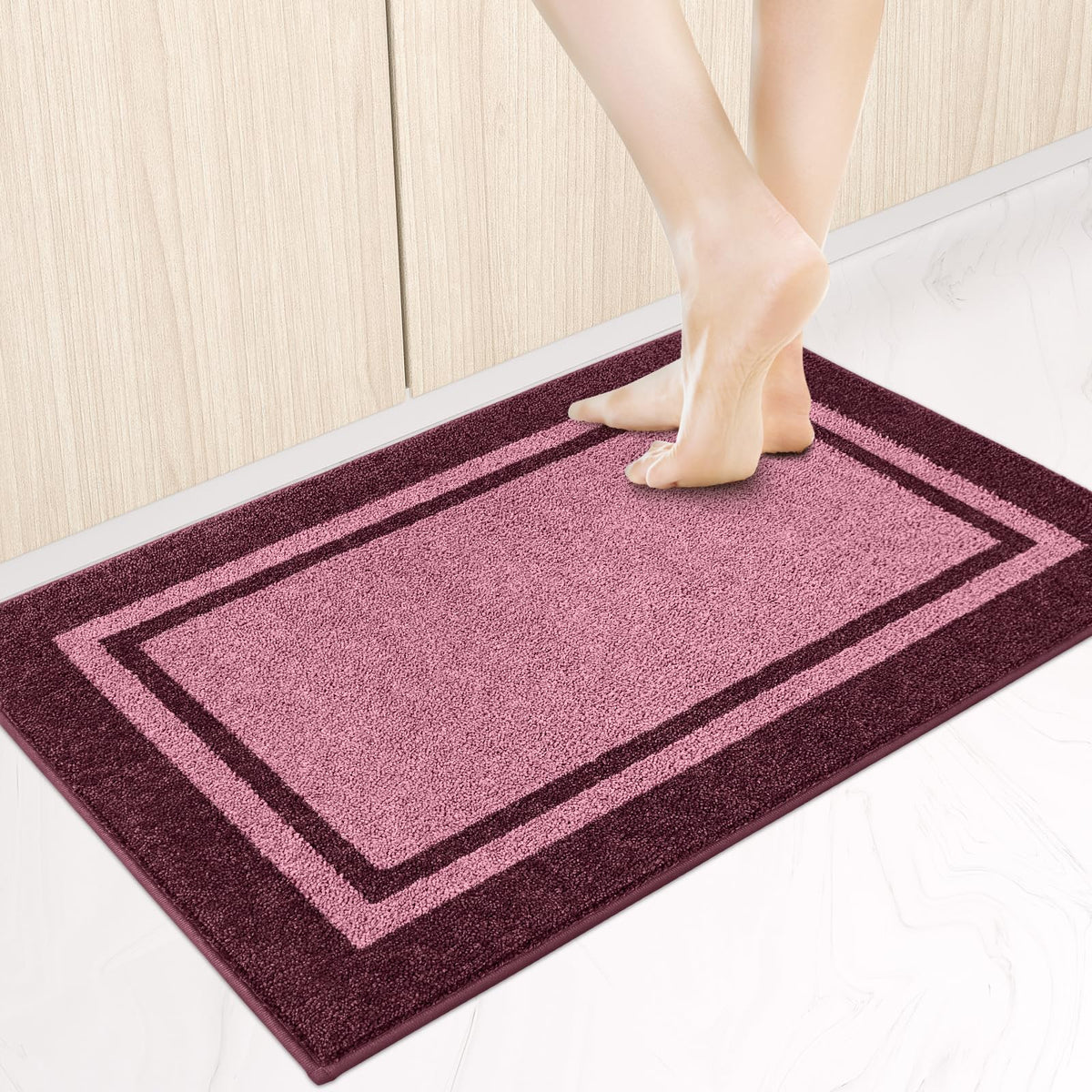 Kitchen Rugs 24" x 36", Non-Slip Kitchen Mats, Beige & Grayish Brown
