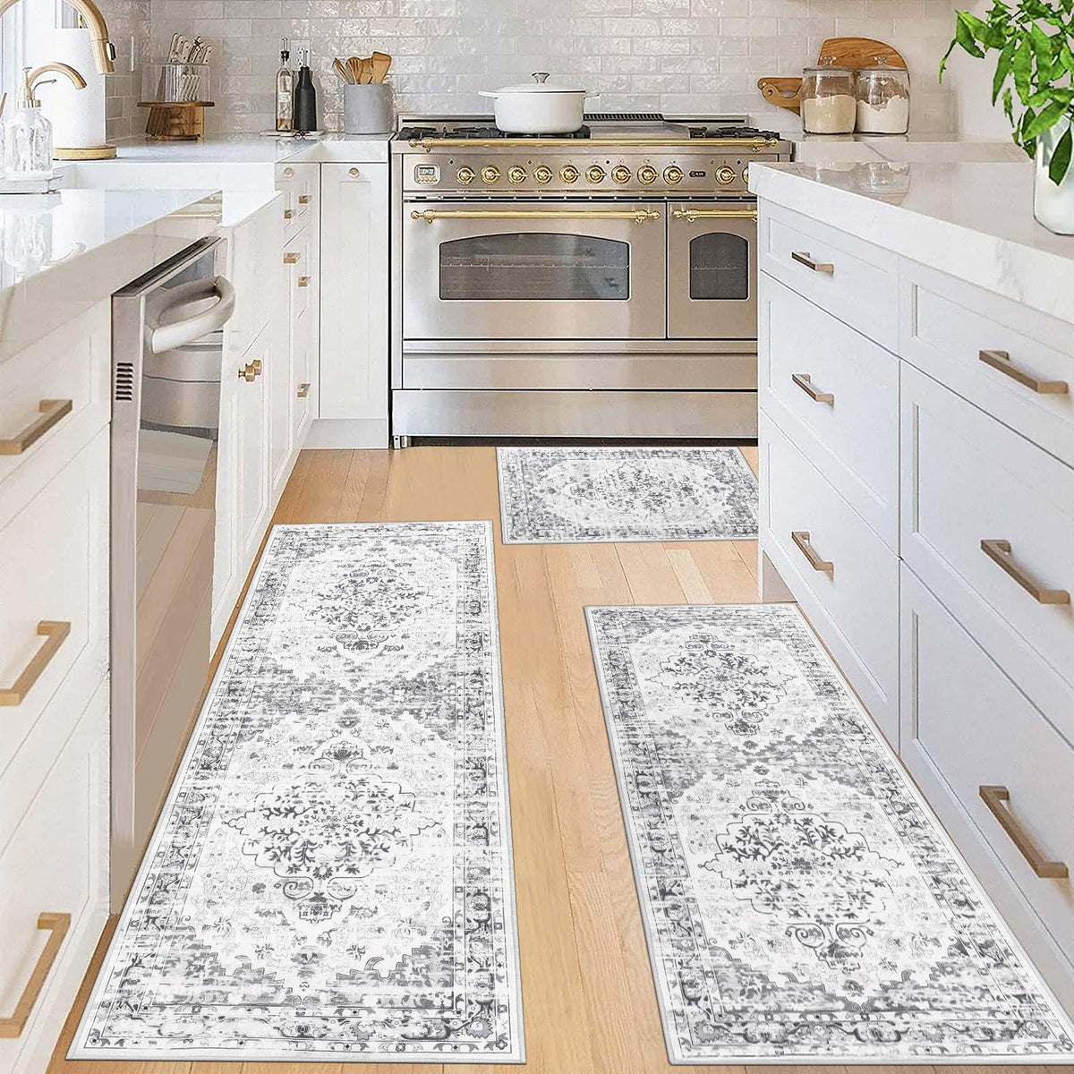 Ileading Kitchen Rugs Set 3 Piece, Non Slip Washable Kitchen Mats for Floor
