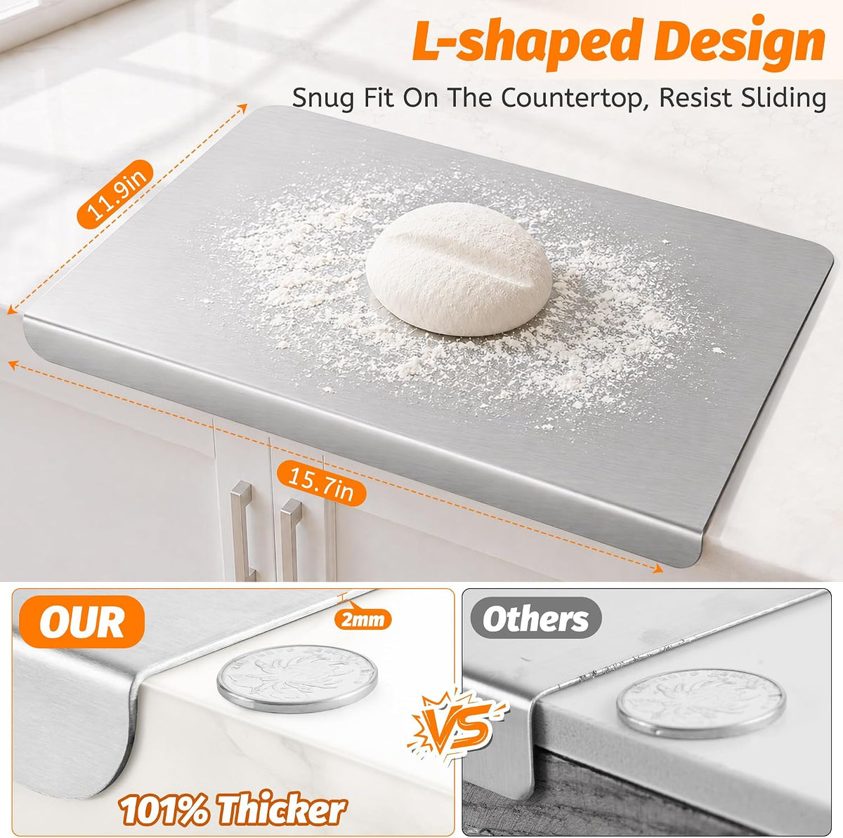 Stainless Steel Cutting Board with Lip Metal Chopping Board for Kitchen
