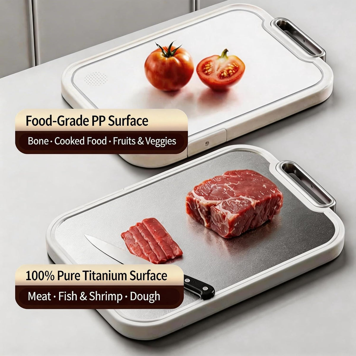 Titanium Cutting Board, Double-Sided Titanium & PP Kitchen Cutting Board, 16" x 10.3", Large Cutting Board for Meat, Fruits & Vegetables