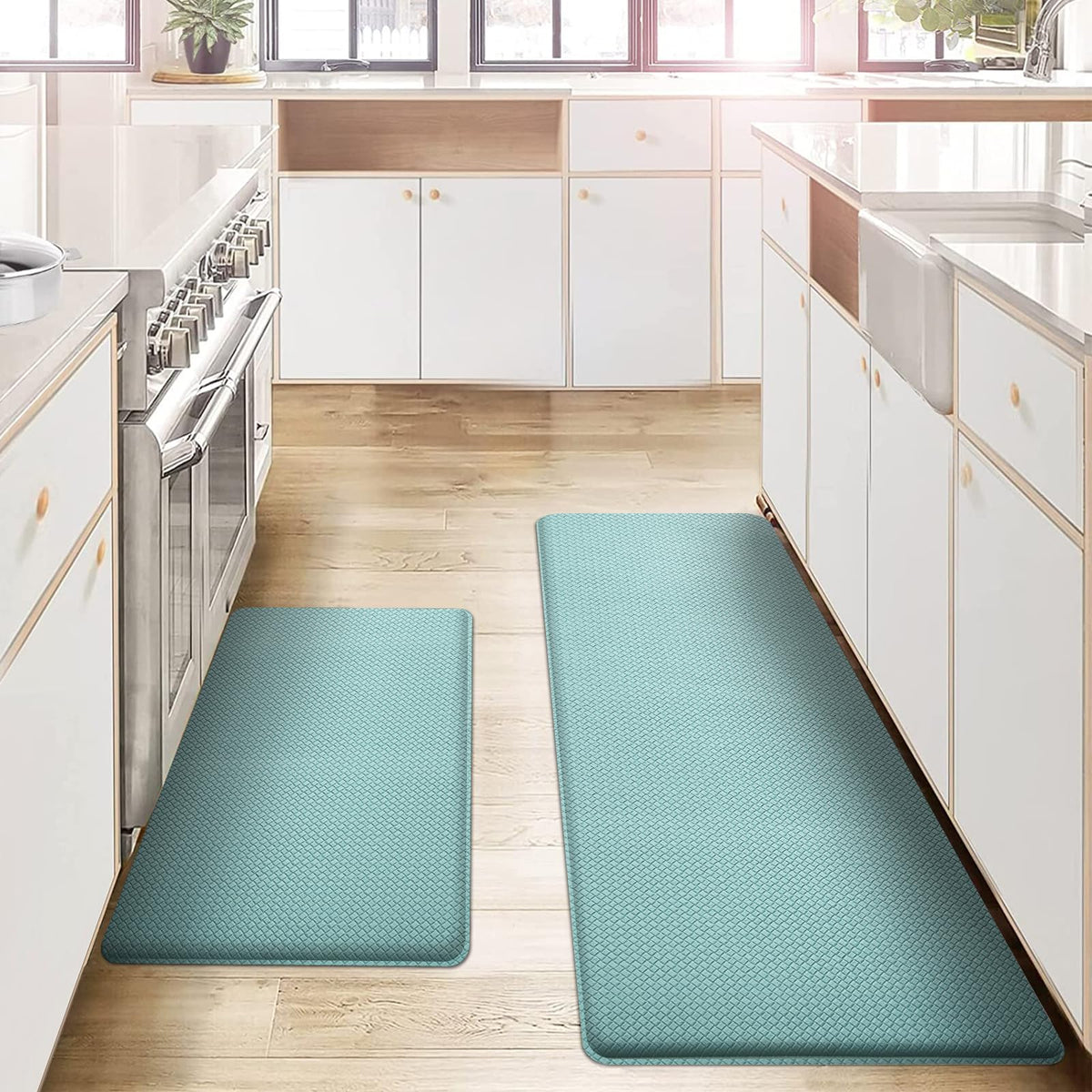 Kitchen Rug Set Light Green, Non Slip Kitchen Mats Runner 2 Piece