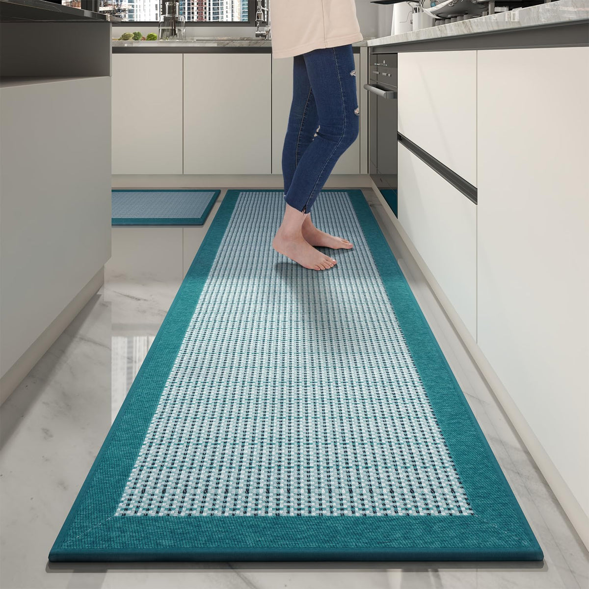 PADOOR Extra Large Kitchen Runner Rugs and Mats 2PCS, 2.5'x6'+20"x32",Grey