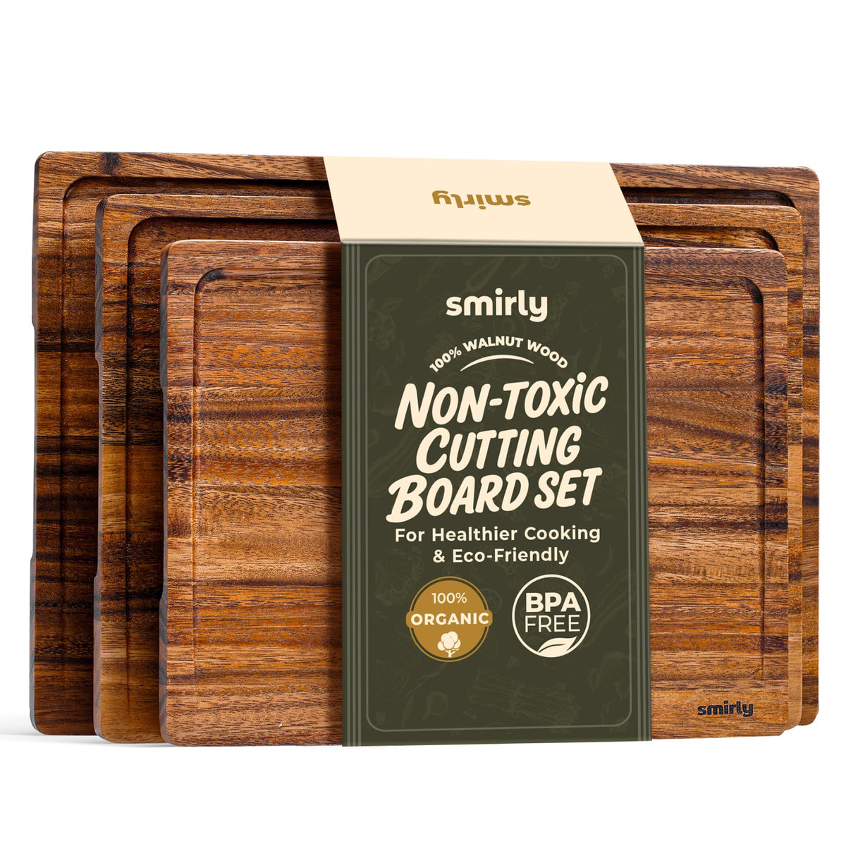 SMIRLY Cutting Boards for Kitchen, 3 Piece Bamboo Cutting Board with Stand