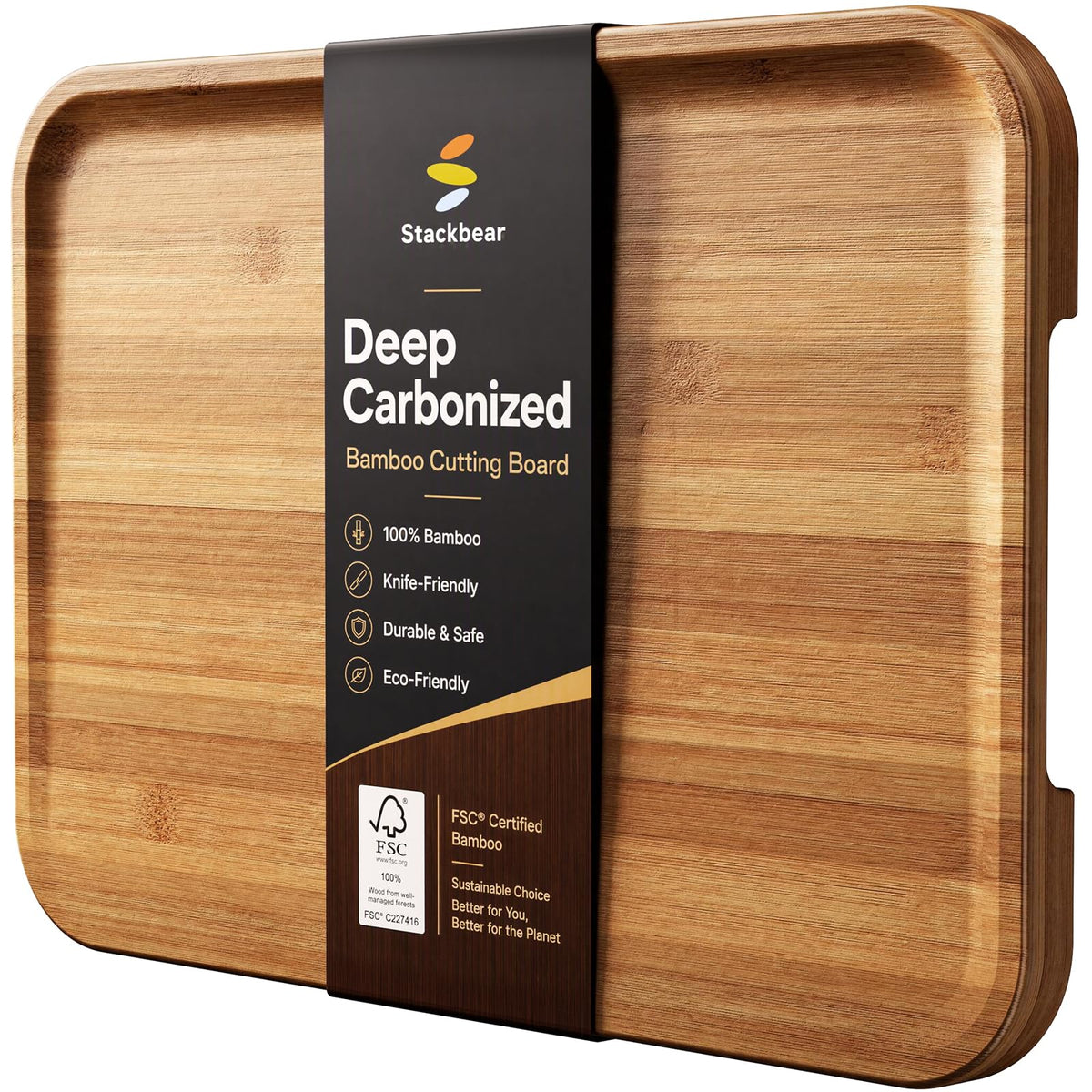 Non Toxic Deep-Carbonized Bamboo Cutting Board, 15 x 11 Inch