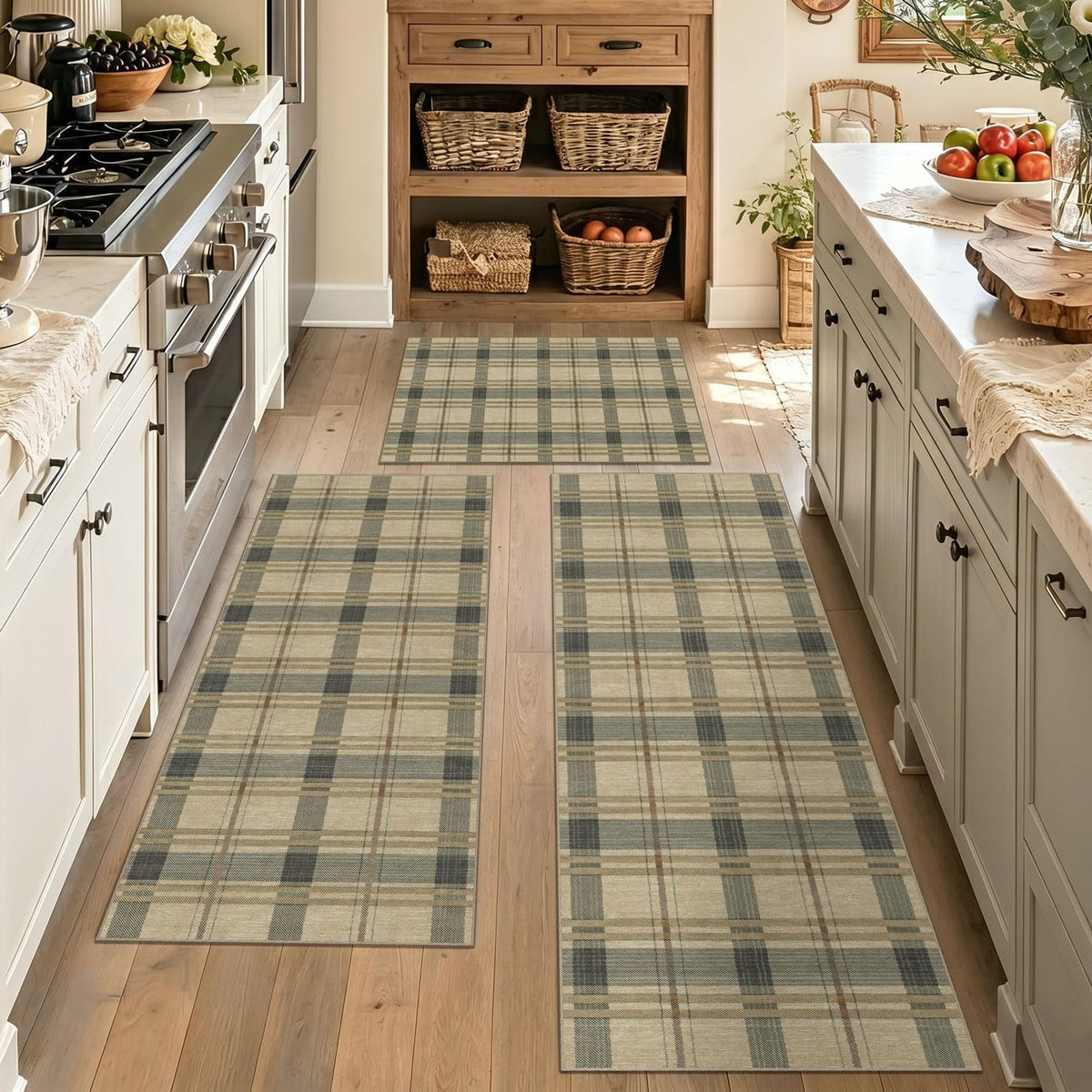 Kitchen Rugs Sets of 3 Non-Slip Washable - Kitchen Mats for Floor