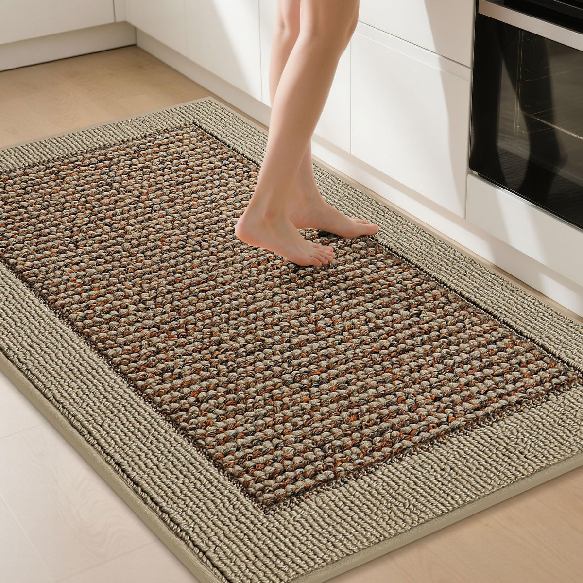 BEQHAUSE Kitchen Rugs Set of 2, Non Slip Washable, 24"x36"+24"x60", Black