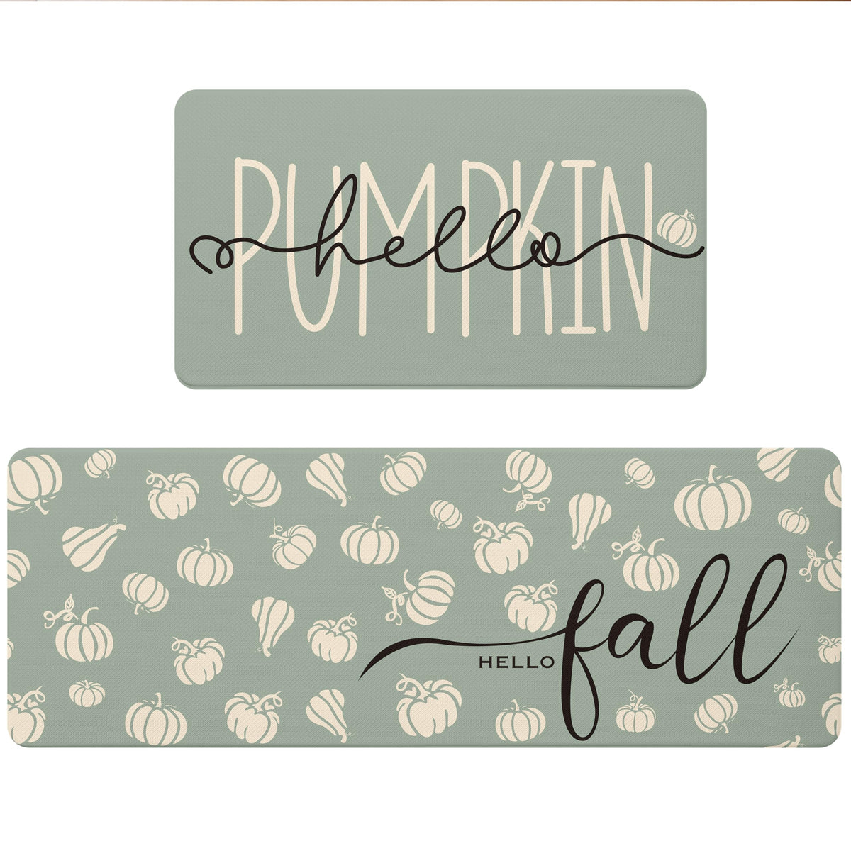 Fall Autumn Pumpkin Orange Kitchen Rug Sets 2 PCs, 17"x29"+17"x47"
