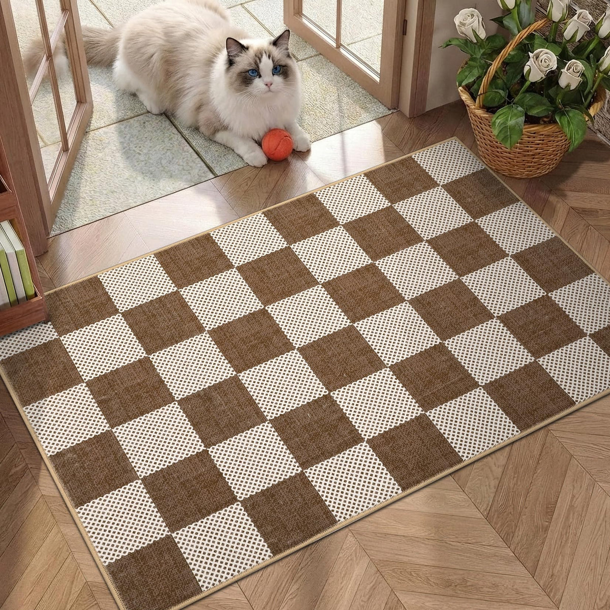 GarveeHome Checkered Pink 2x6 Washable Kitchen Runner Rug Low-Pile Entryway