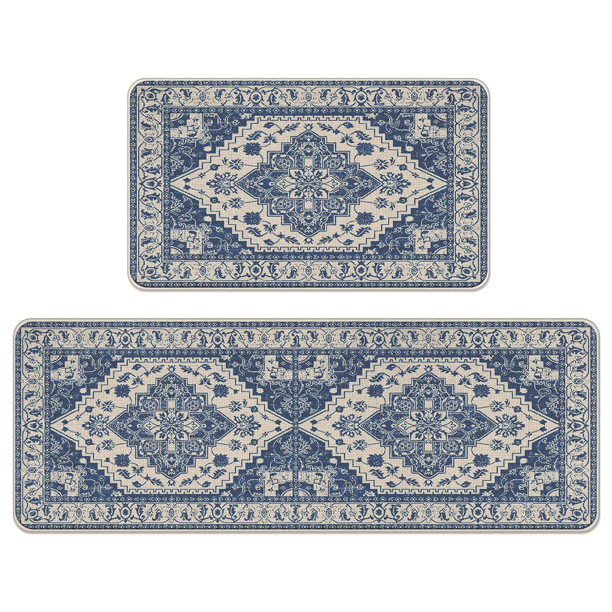 Boho Vintage Floral Kitchen Rugs Set of 2