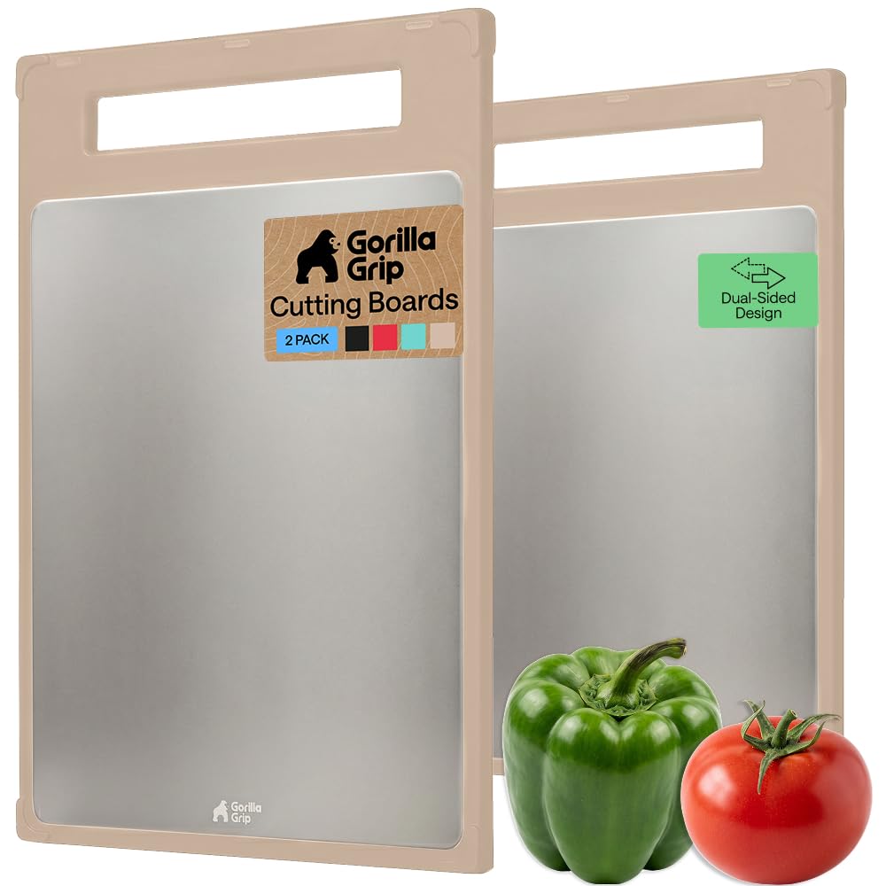GORILLA GRIP 304 Stainless Steel and Plastic Cutting Board, 12x8, Black