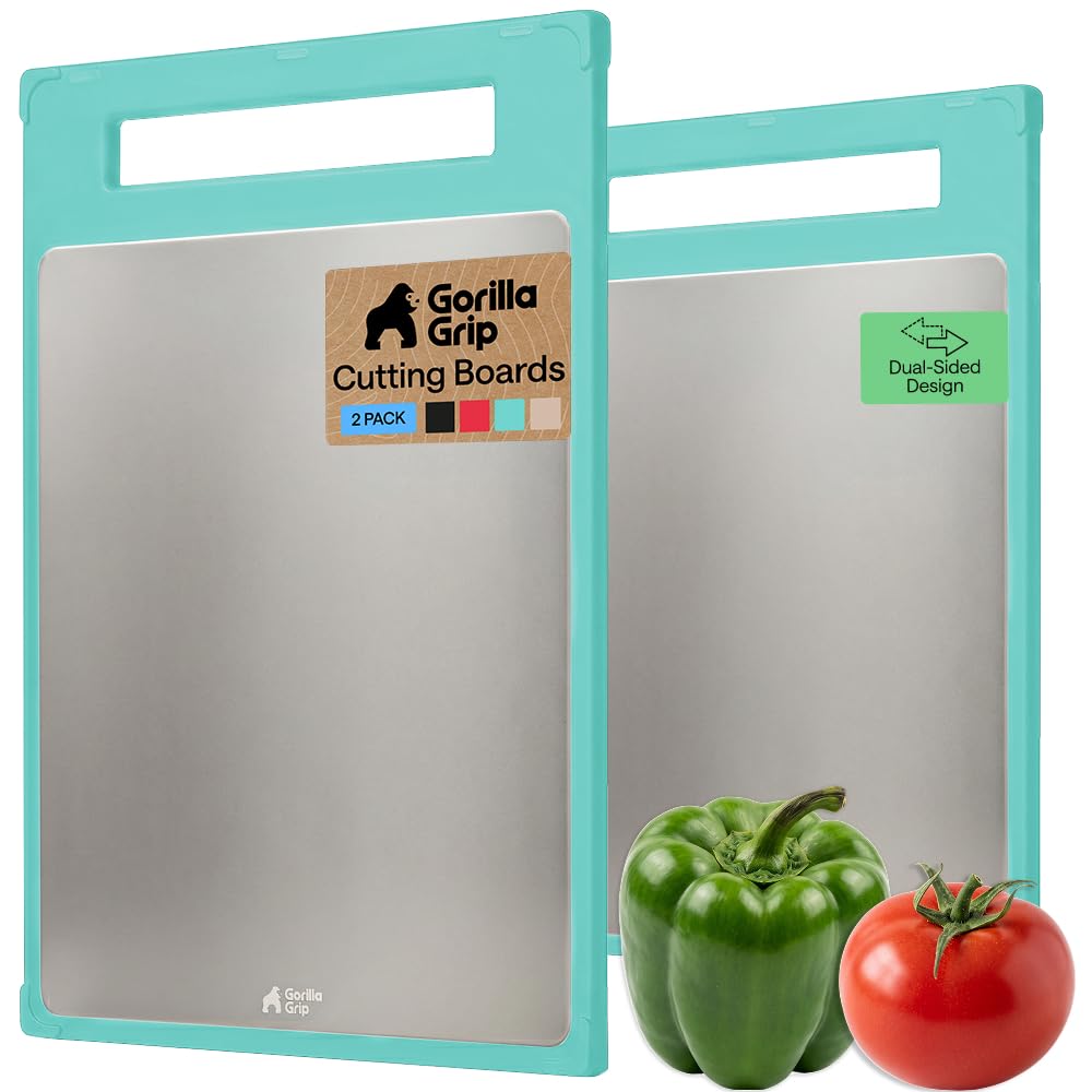 GORILLA GRIP 304 Stainless Steel and Plastic Cutting Board, 12x8, Black