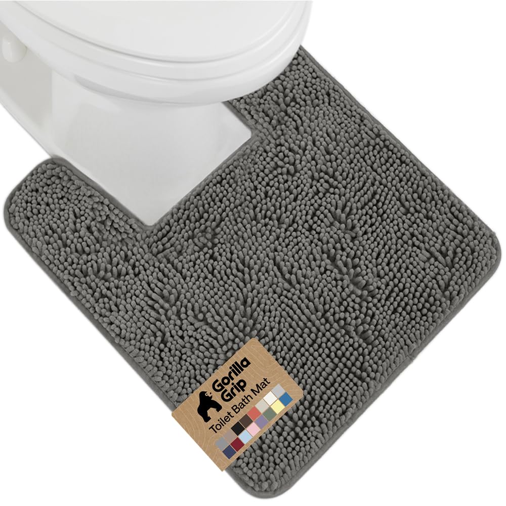GORILLA GRIP Bath Rug Mat for Bathroom, Absorbent Chenille, 24x17 Gray