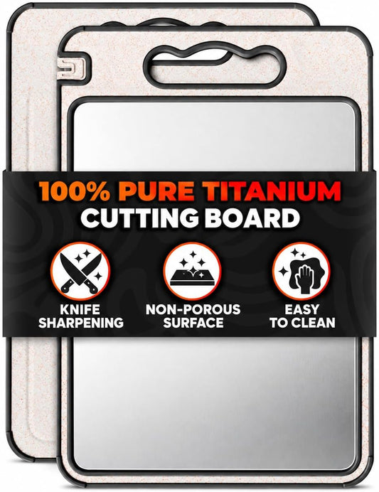 Titanium Cutting Board with Knife Sharpener, 14.3"x9.8", Double Sided