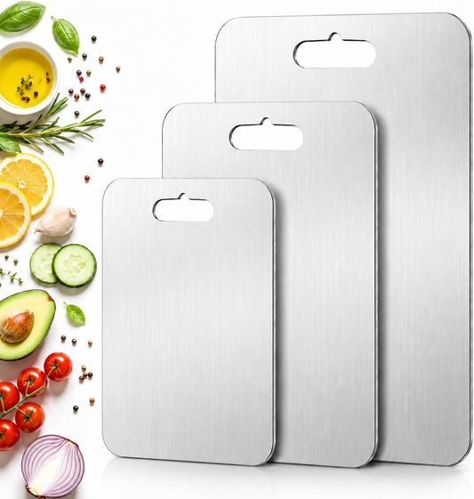 Titanium Cutting Board Set of 3,100% Pure Titanium Cutting Boards for Kitchen, Double Sided Non Toxic Cutting Board, Ideal Charcuterie & Chopping for Meat, Hygiene Durable Dishwashr（XL+L+M)