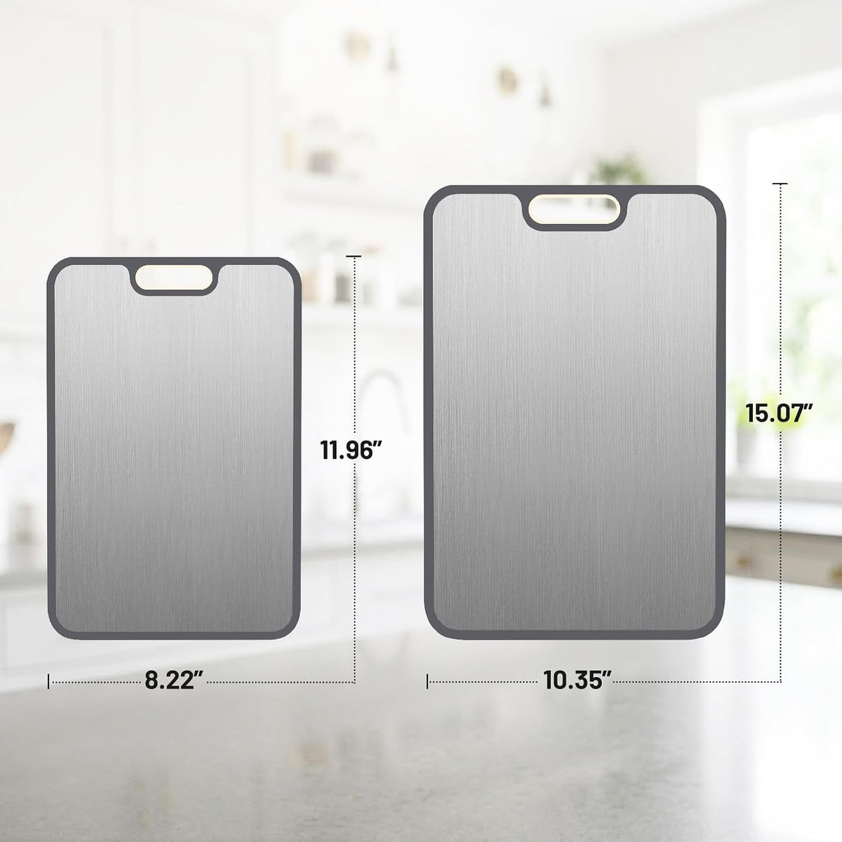 Titanium Cutting Boards for Kitchen, Set of 2 Reversible Non-Slip