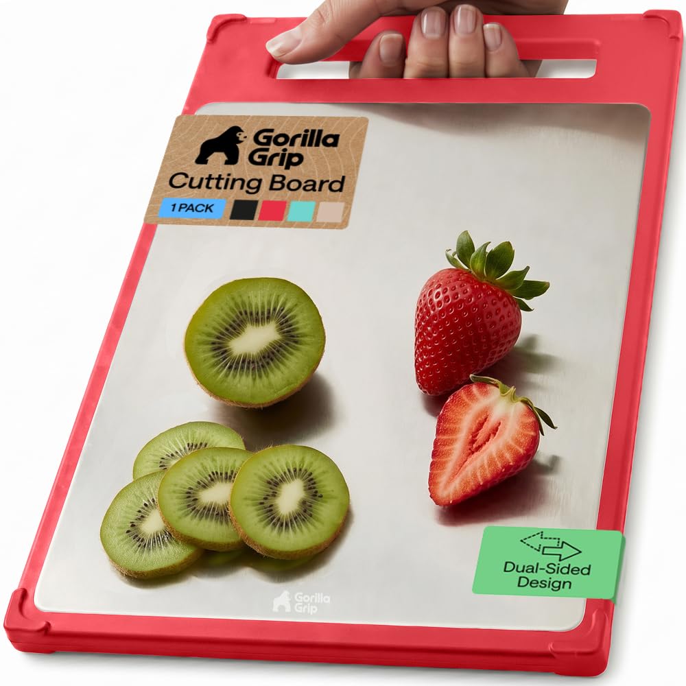 GORILLA GRIP 304 Stainless Steel and Plastic Cutting Board, 12x8, Black