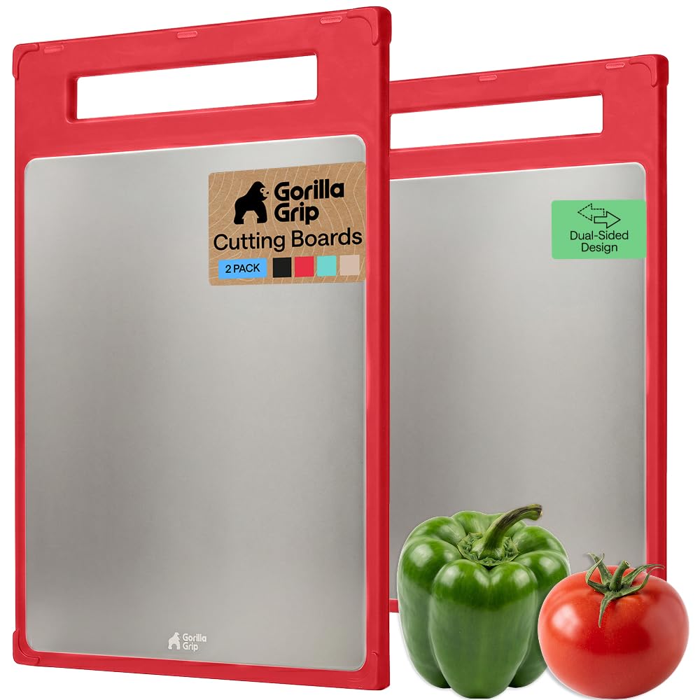 GORILLA GRIP 304 Stainless Steel and Plastic Cutting Board, 12x8, Black