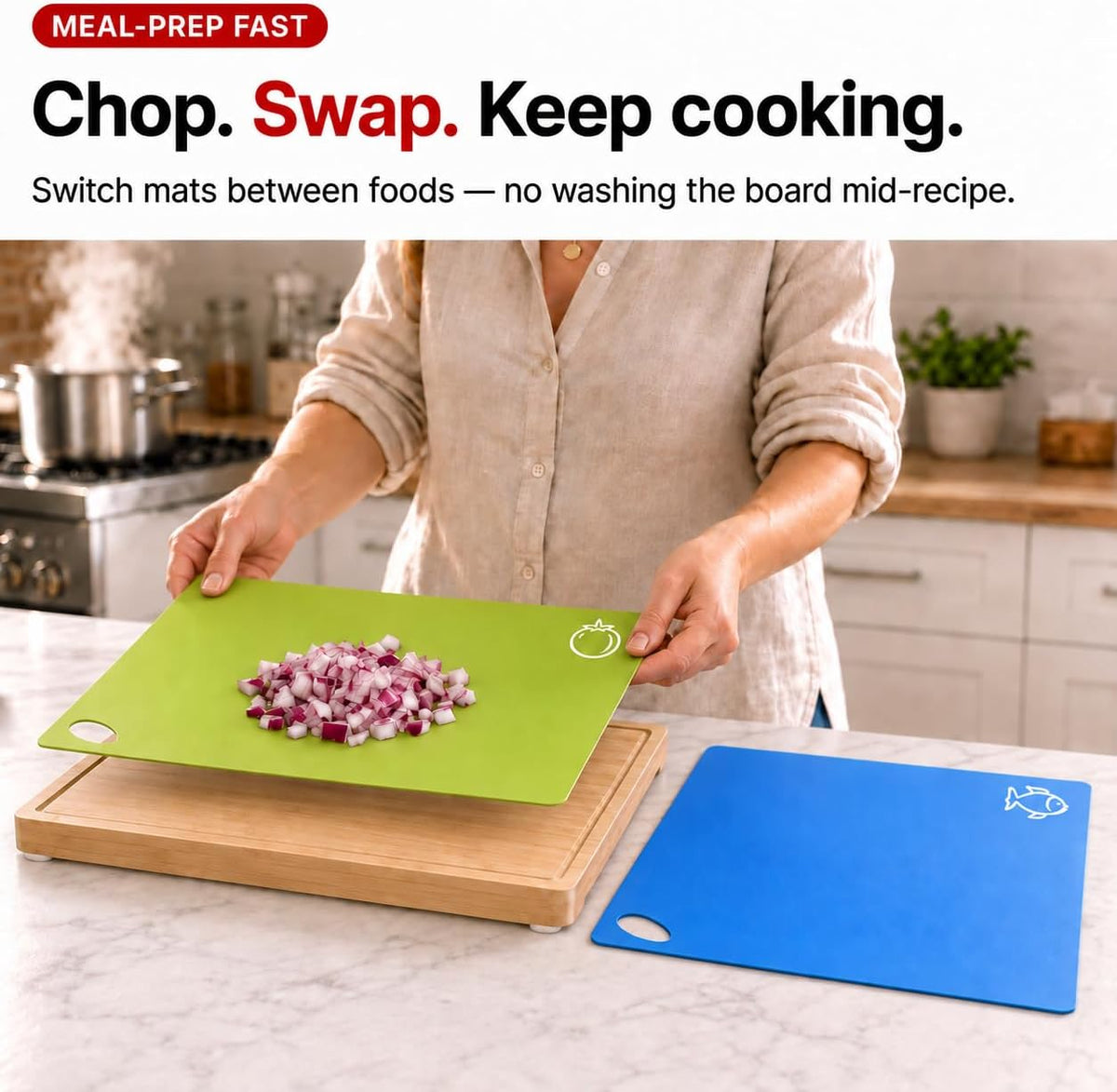 Bamboo Cutting Board Set with 6 Mats, Wood Cutting Boards for Kitchen