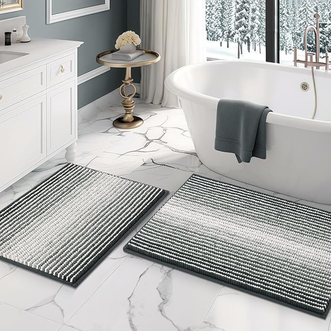BSICPRO Bathroom Rugs Sets 2 Piece, Non Slip Boho Bath Mats, Beige