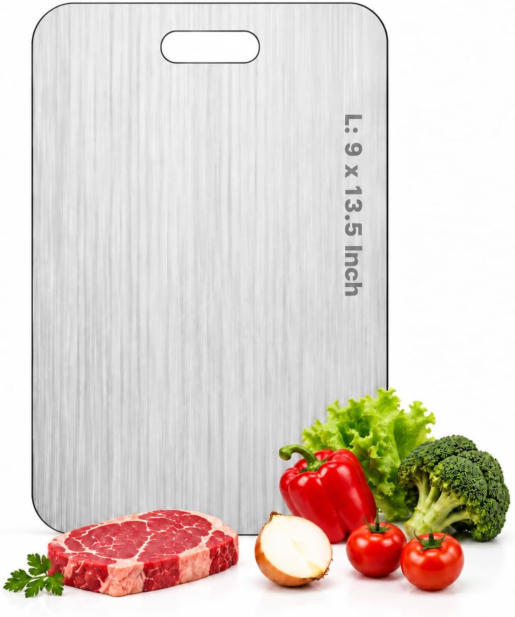 Katori Titanium Cutting Boards for Kitchen-100% Pure Titanium Cutting Board set Double Sided Non Toxic Titanware Chopping Board,Dishwasher Safe Metal Cutting Boards FathersDay Gifts(1PC-L-9x13.5In)