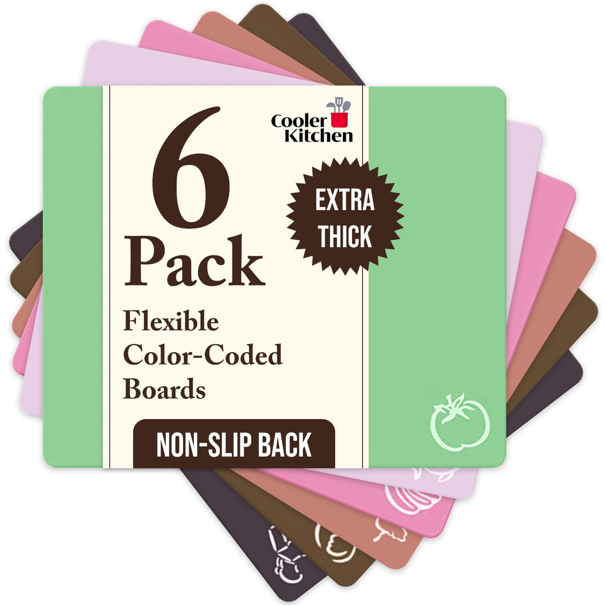 Extra Thick Flexible Plastic Cutting Board Mats Set of 6 for Kitchen
