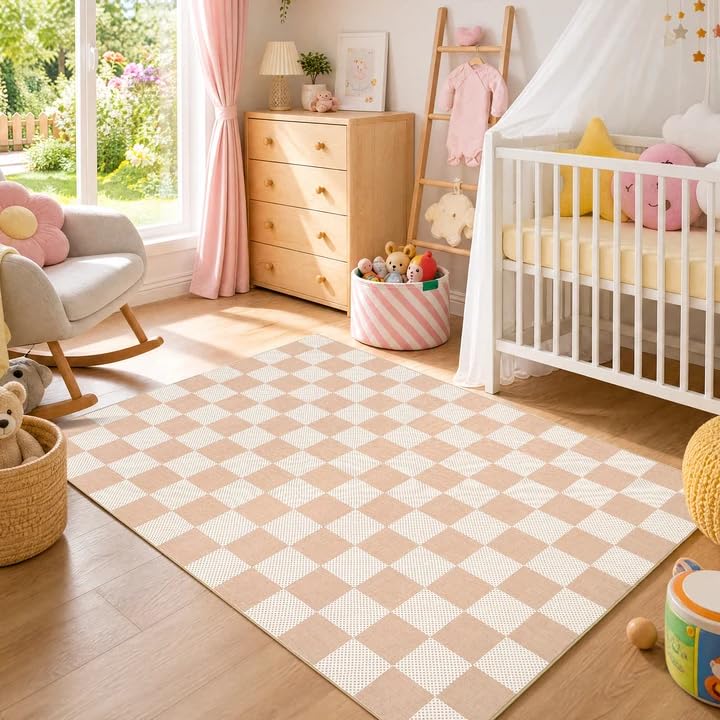 GarveeHome Checkered Pink 2x6 Washable Kitchen Runner Rug Low-Pile Entryway