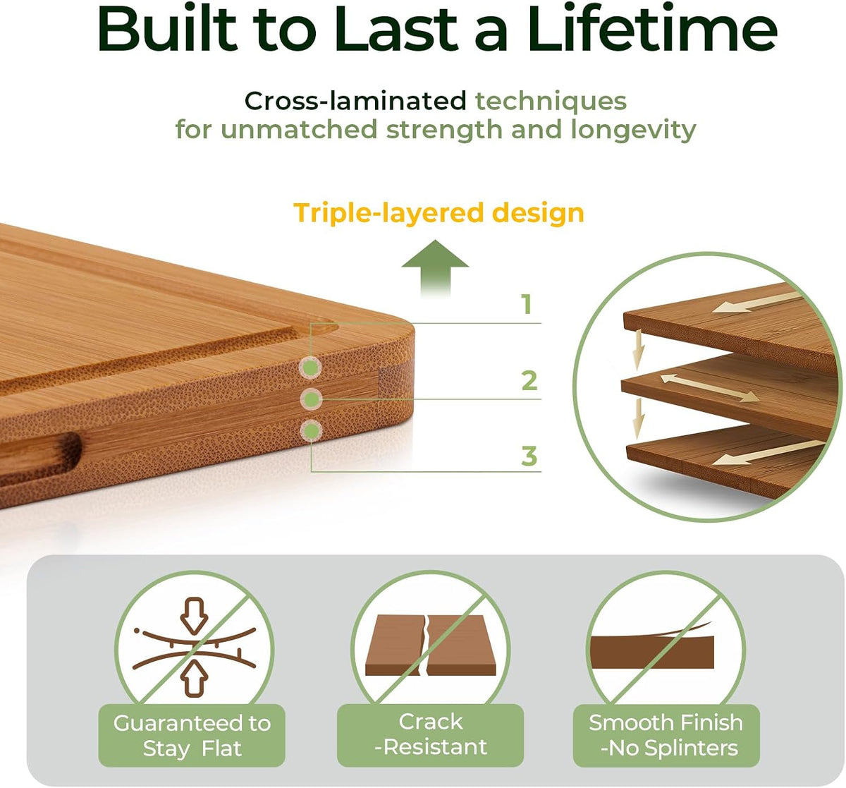 Keechee Butcher Block 2-Pcs Carbonized Bamboo Cutting Board Set With Non-Slip Design For Meal Prep & Cheese Serving(2Pcs)