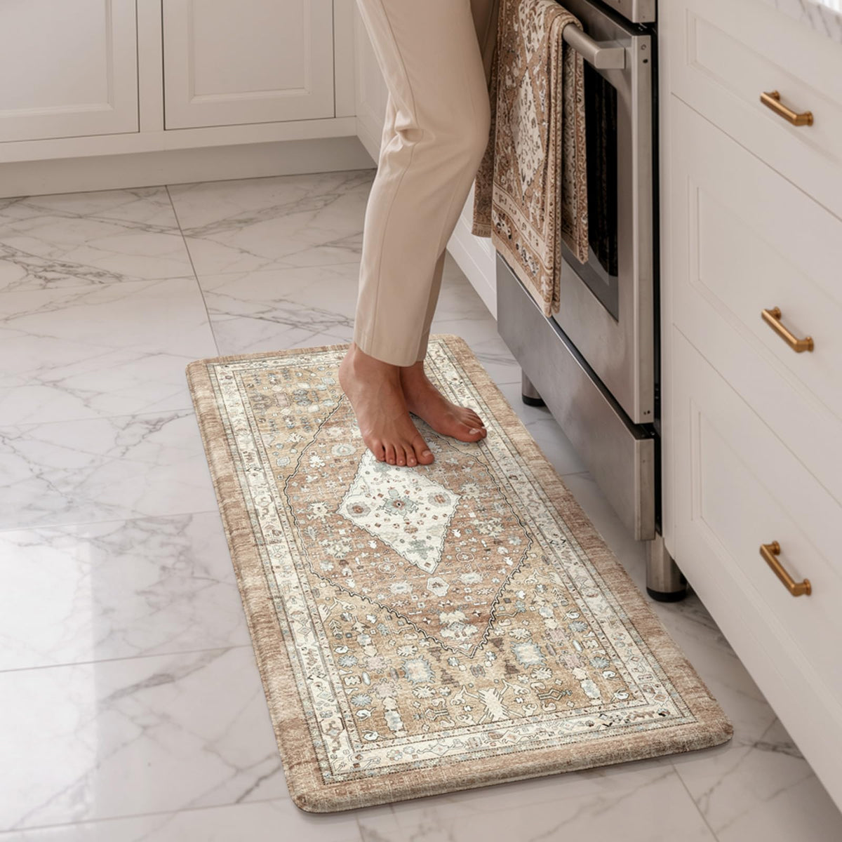Collive Boho Kitchen Rugs Sets of 2 Fall Kitchen Mats for Floor Waterproof