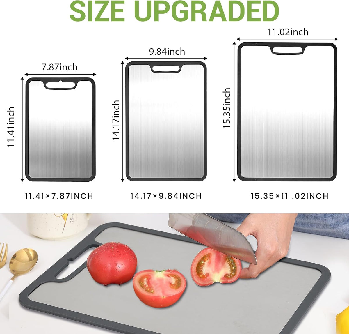 Titanium Cutting Board Set of 3, 360° Silicone Anti-Slip Edge