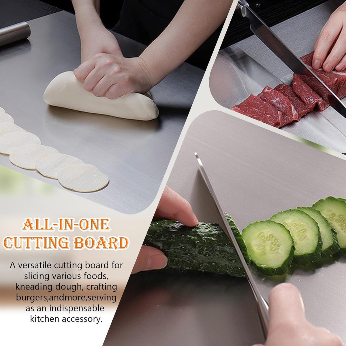 HUAKENER Large Stainless Steel Cutting Board for Kitchen, with Silicone Mat