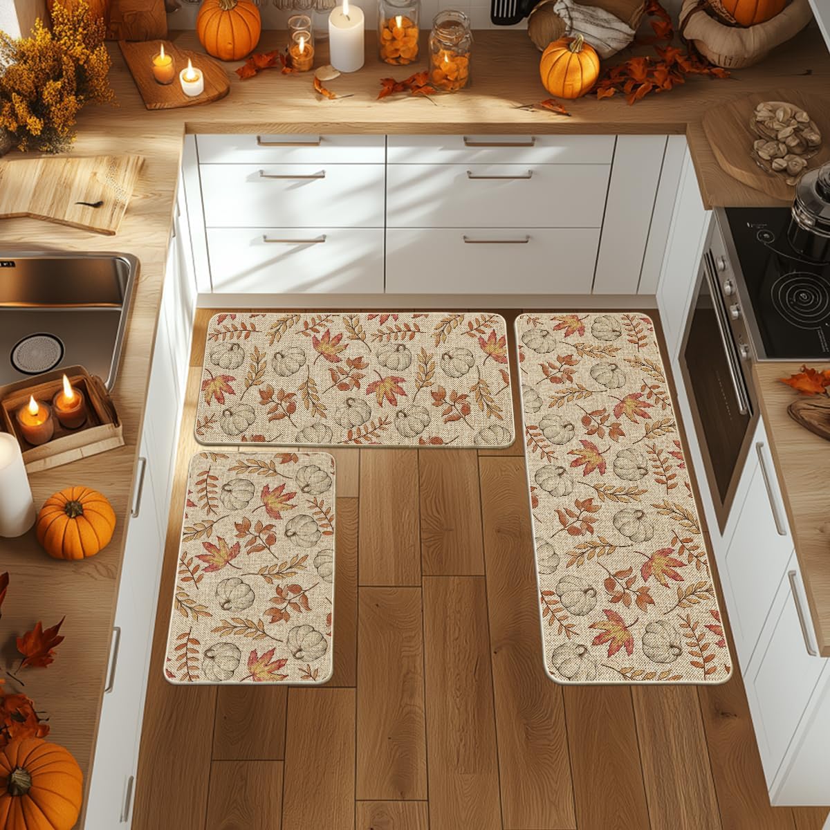 Artoid Mode Pumpkins Fall Kitchen Mats Set of 2-17x29+17x47