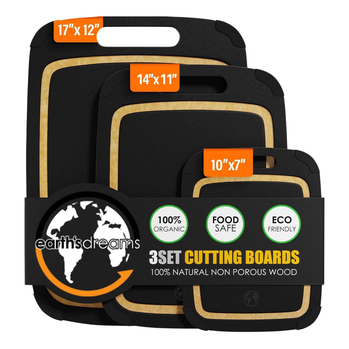 Composite Wood Cutting Board Set of 3, Built In Juice Groove