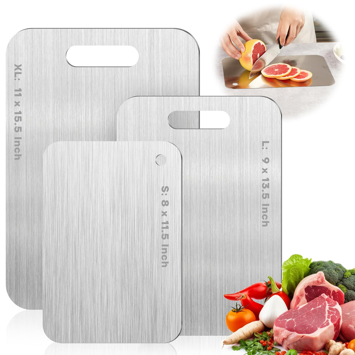 Katori Titanium Cutting Boards for Kitchen-100% Pure Titanium Cutting Board set Double Sided Non Toxic Titanware Chopping Board,Dishwasher Safe Metal Cutting Boards FathersDay Gifts(1PC-L-9x13.5In)