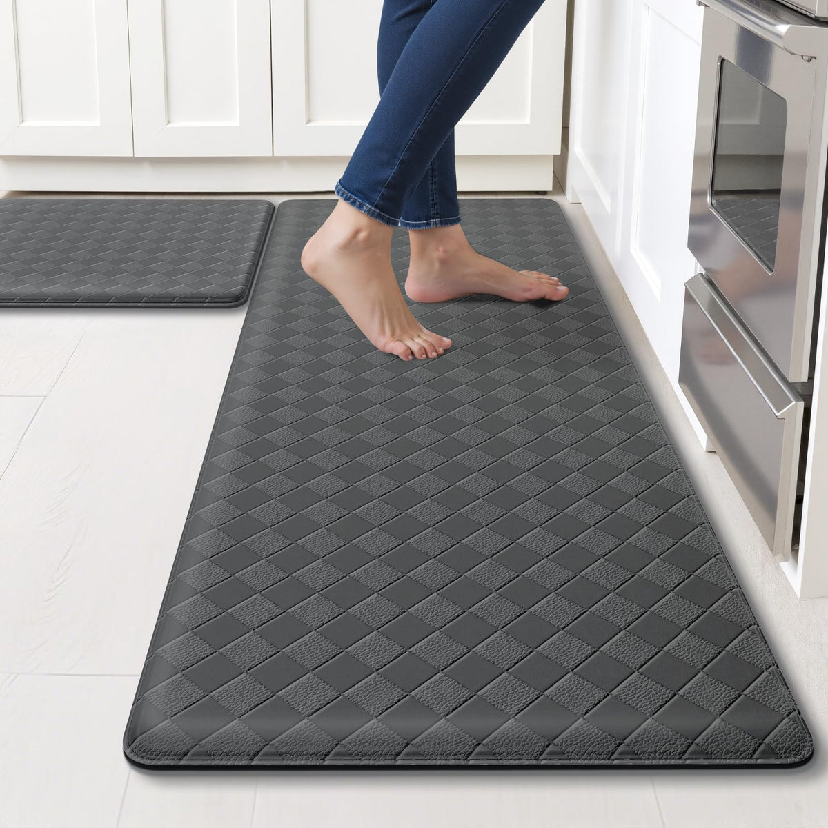 TranquilRelax 2-Piece Kitchen Mats, Cushioned Non-Slip Floor Mats, Black