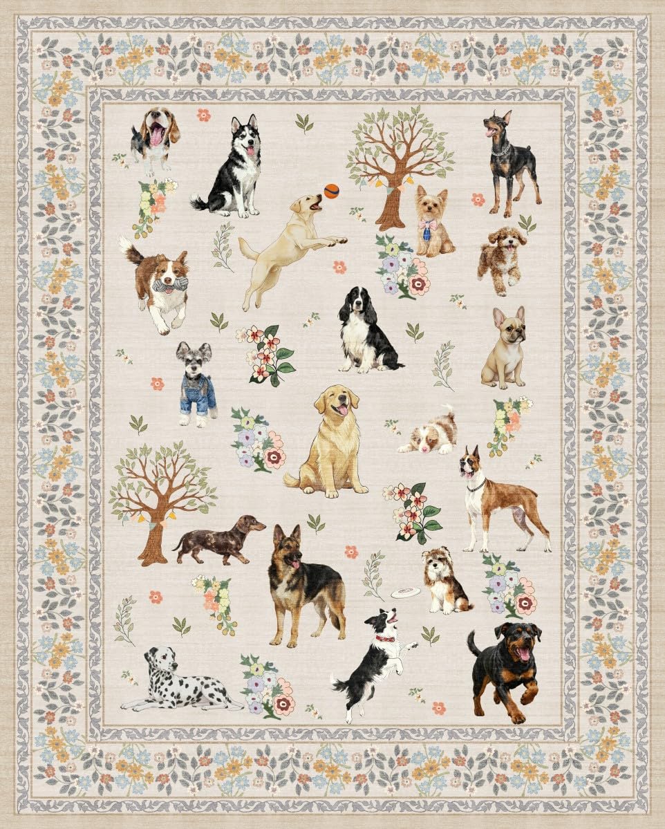 Washable Runner Rug 2x6 Beige Floral, Non Slip for Hallway, Kitchen