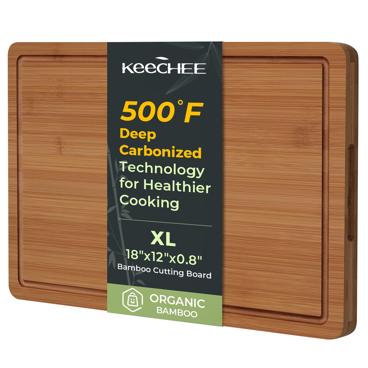 Keechee Butcher Block 2-Pcs Carbonized Bamboo Cutting Board Set With Non-Slip Design For Meal Prep & Cheese Serving(2Pcs)