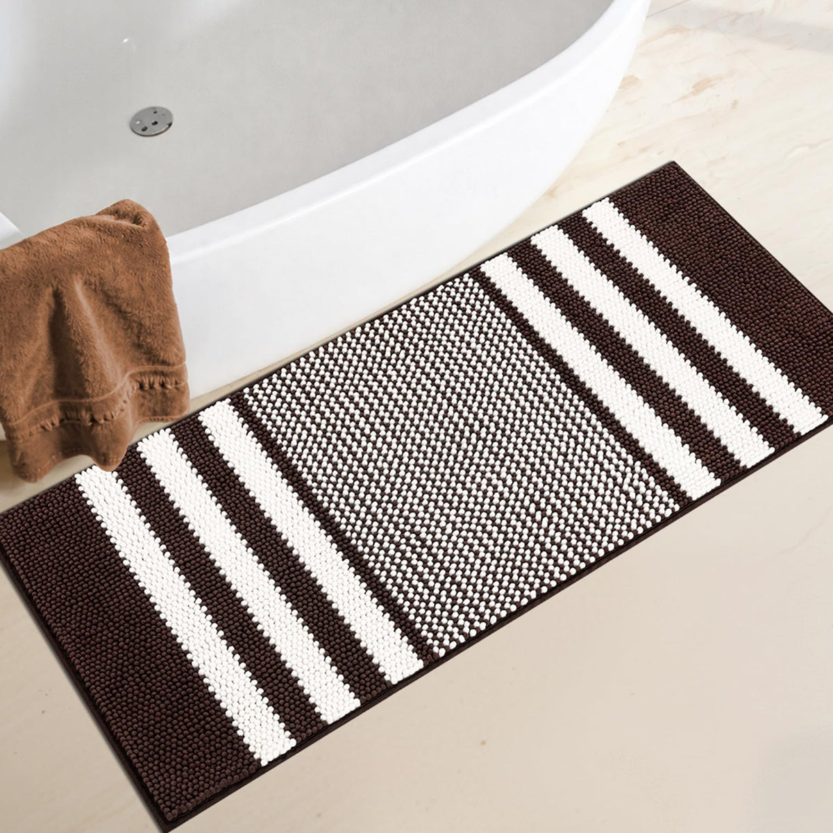 BSICPRO Bathroom Rugs Sets 2 Piece, Non Slip Boho Bath Mats, Beige